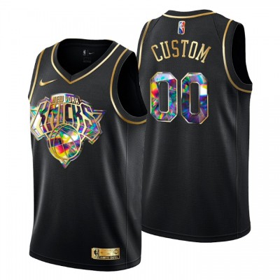 New York Knicks Custom Men's Golden Edition Diamond Logo 202122 Swingman Jersey Black